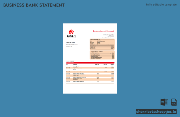 Beispiel eines Kontoauszugs des Firmengirokontos der Bank of Nanjing (Word- und PDF-Datei)